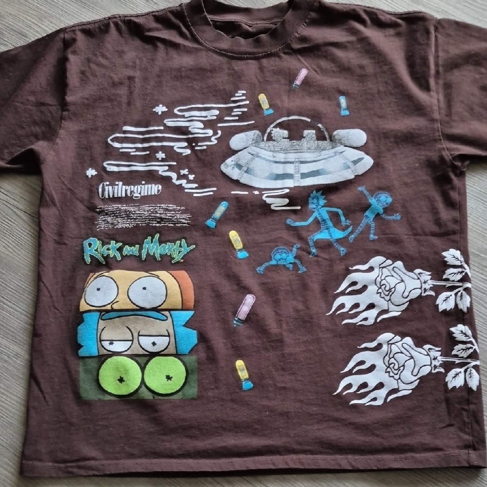 Brown Rick and Morty Civilregime T-Shirt size L. EUC